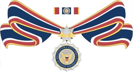 a color illustration of the Federal Badge of Bravery medal on a ribbon