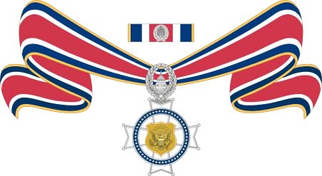 A color illustration of the state Badge of Bravery medal on a ribbon