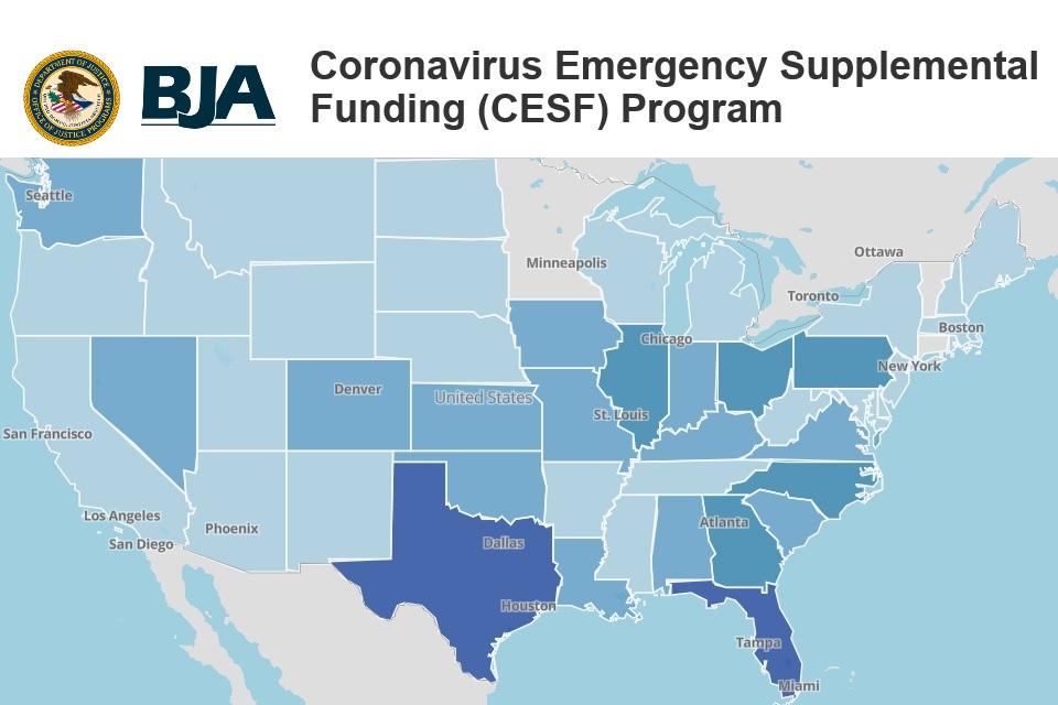 Map depicting BJA Coronavirus Emergency Supplemental Funding Program awards