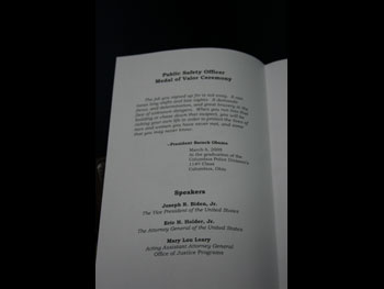 One page of the program for the Medal of Valor award ceremony