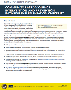 Community Based Violence Intervention and Prevention Initiative Implementation Checklist Cover