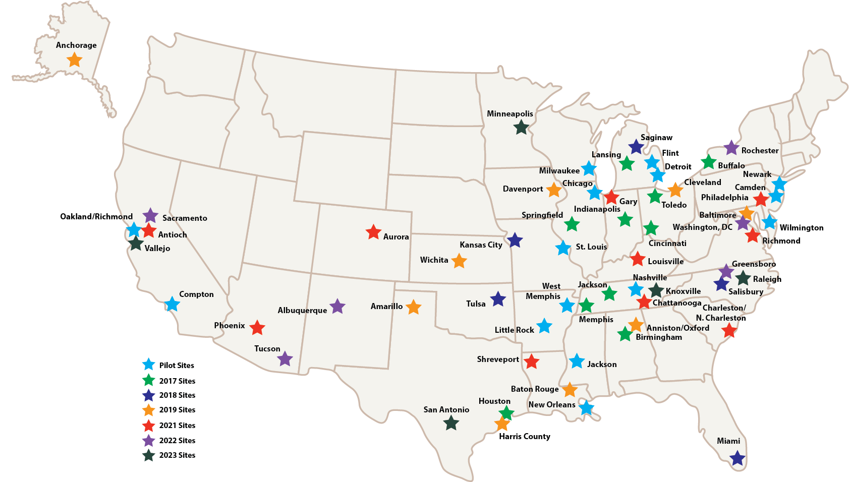 Map showing National Public Safety Partnership sites