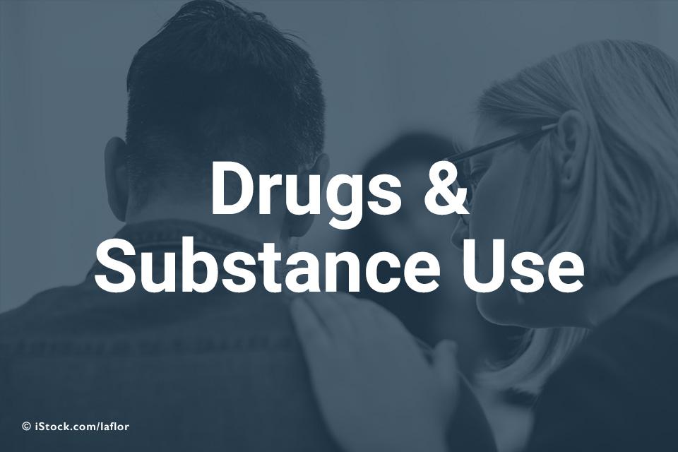 Drugs & Substance Use on background of woman consoling another