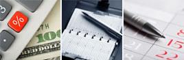 compilation of office supply items including pens and a calculator