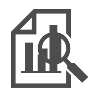 icon of a magnifying glass examining a document with a bar graph